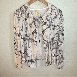 Lole White floral pattern open front hooded jacket